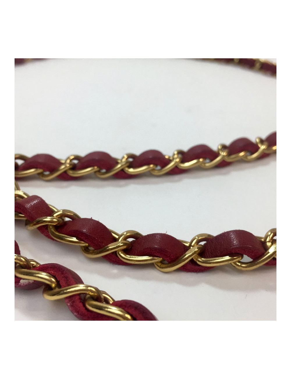 Ceinture CHANEL T90 chaine entrelacée de cuir rouge Vintage
