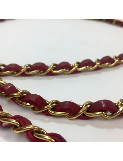 Ceinture CHANEL T90 chaine entrelacée de cuir rouge Vintage