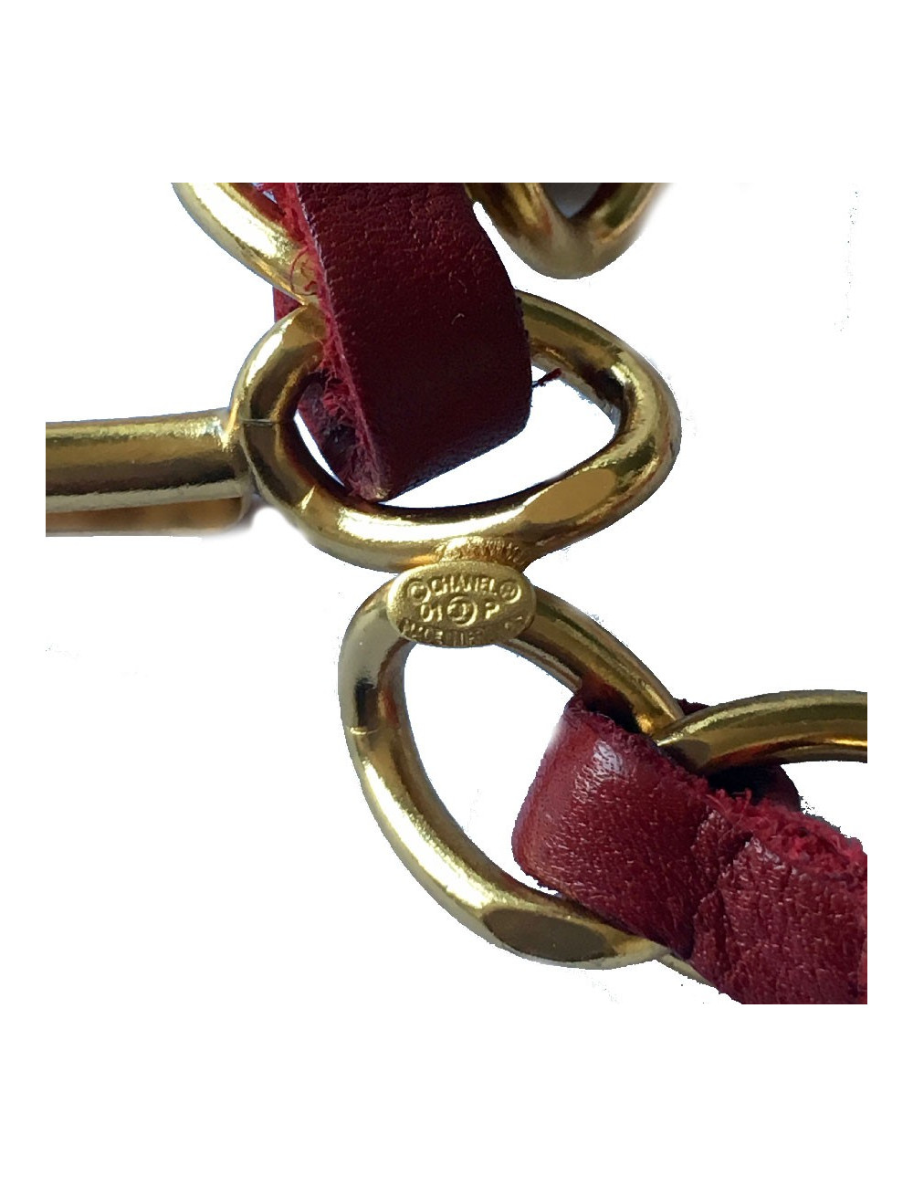 Ceinture CHANEL T90 chaine entrelacée de cuir rouge Vintage