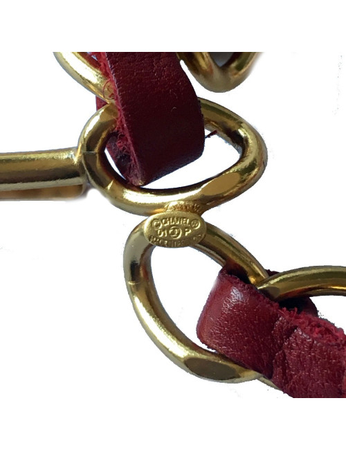 CHANEL vintage belt chain and razor blades in gilt metal and red leather