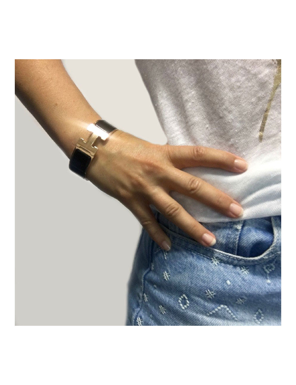 Bracelet clic clac HERMES émail noir