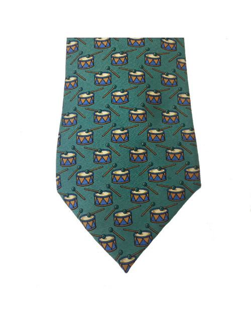 Cravate HERMES soie bleue et rouge