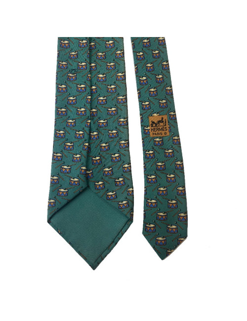 Cravate HERMES soie bleue et rouge