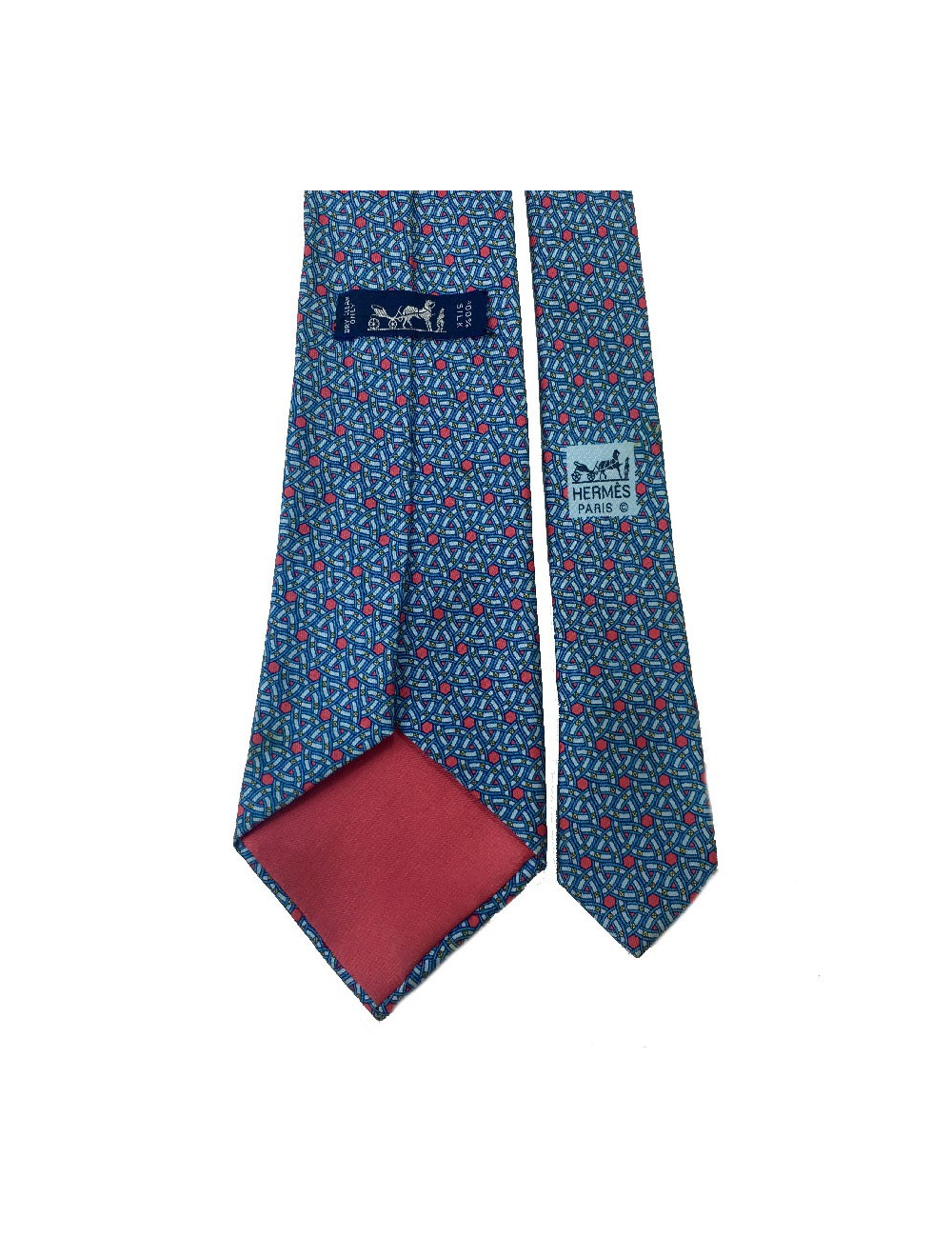 Cravate HERMES soie bleue et rouge