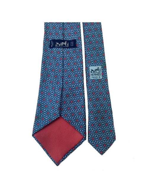 Cravate HERMES soie bleue et rouge