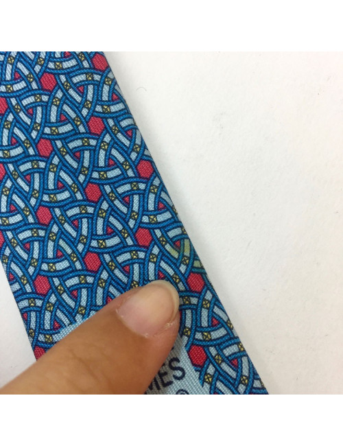 Cravate HERMES soie bleue et rouge