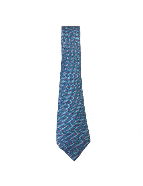 Cravate HERMES soie bleue et rouge