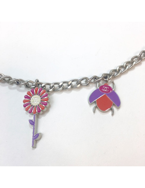 CHANEL chain belt in silver metal with charms