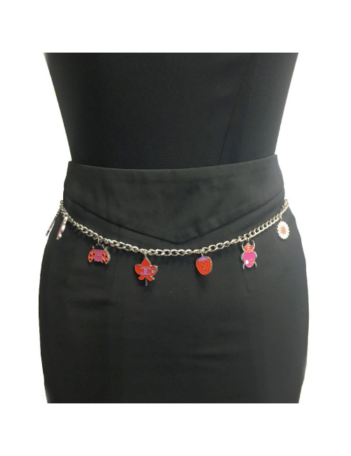 CHANEL chain belt in silver metal with charms