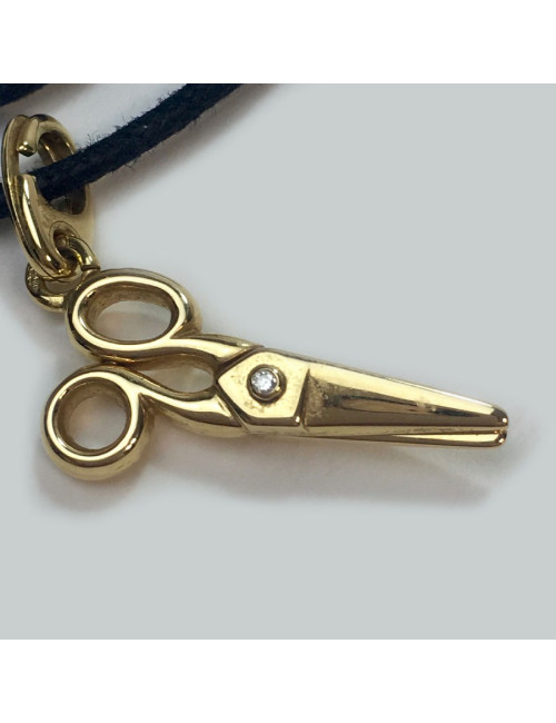 Collier DIOR lien noir et charm ciseau en or