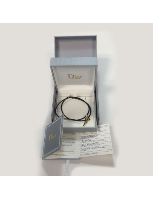 Collier DIOR lien noir et charm ciseau en or