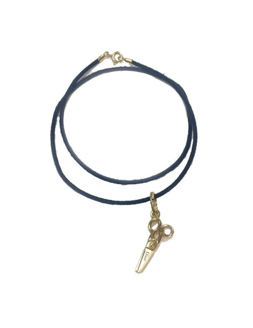 Collier DIOR lien noir et charm ciseau en or