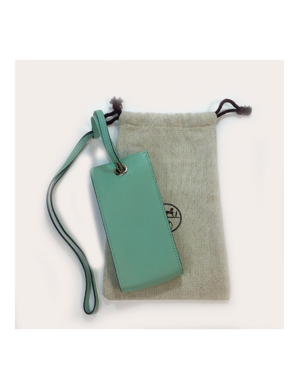 mini pochette HERMES en cuir bleu céladon