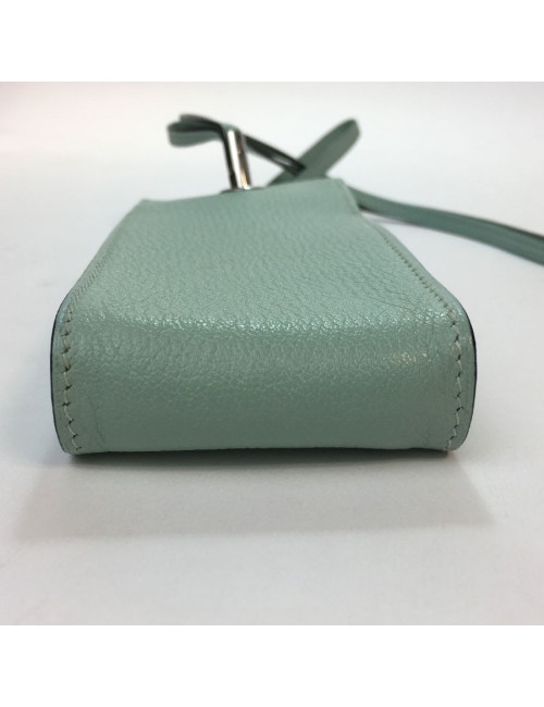 mini pochette HERMES en cuir bleu céladon