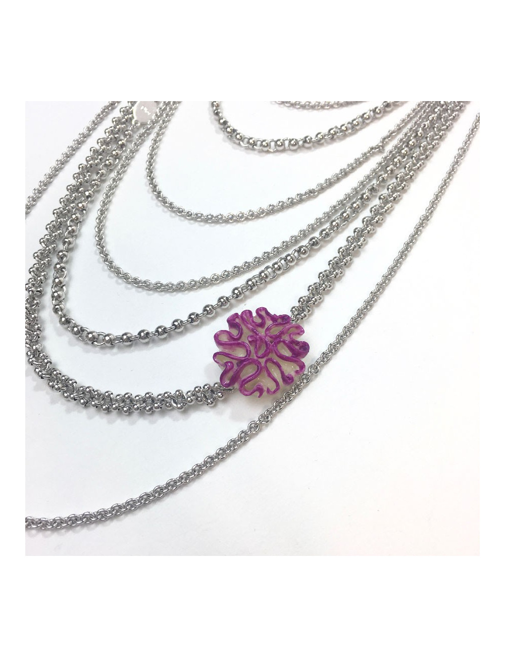 DIOR multi-row silver metal necklace