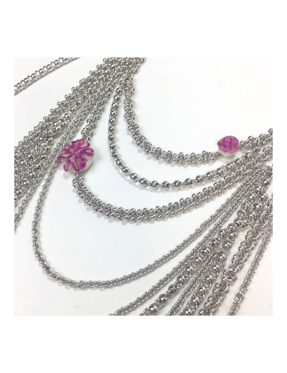 DIOR multi-row silver metal necklace