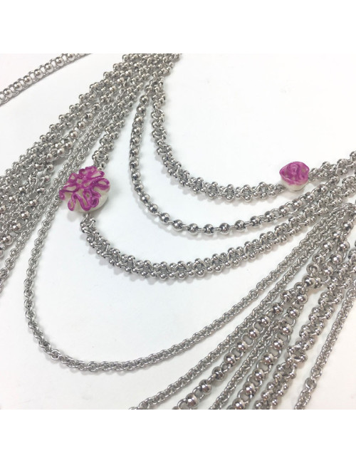 Sautoir DIOR multirangs en métal argenté