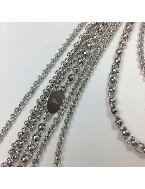 DIOR multi-row silver metal necklace