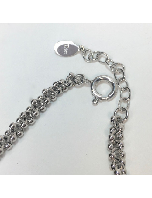 DIOR multi-row silver metal necklace