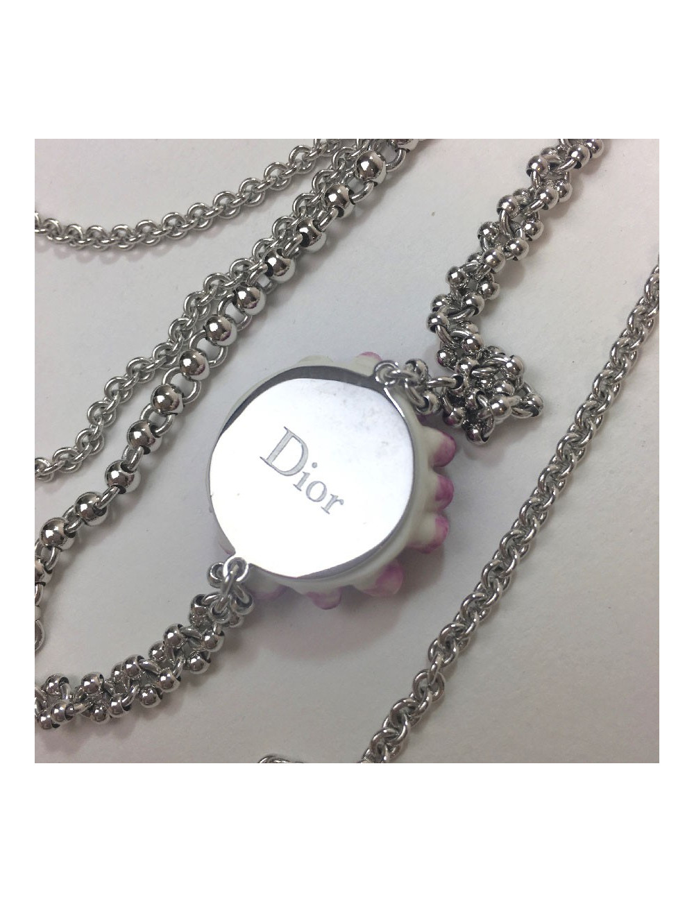 DIOR multi-row silver metal necklace