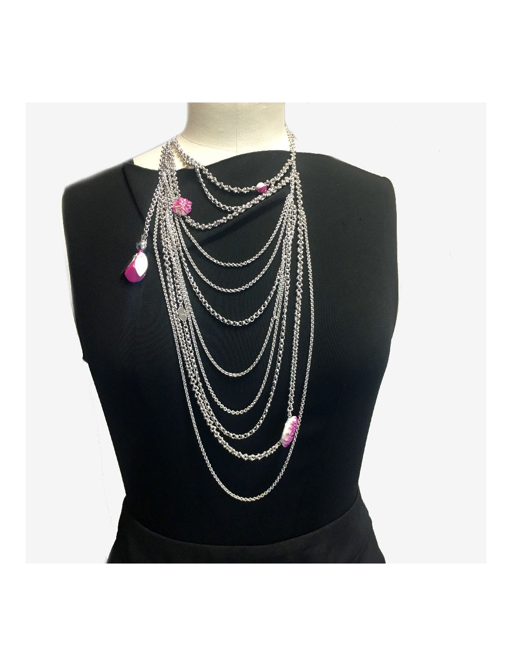 DIOR multi-row silver metal necklace