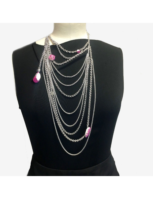 DIOR multi-row silver metal necklace