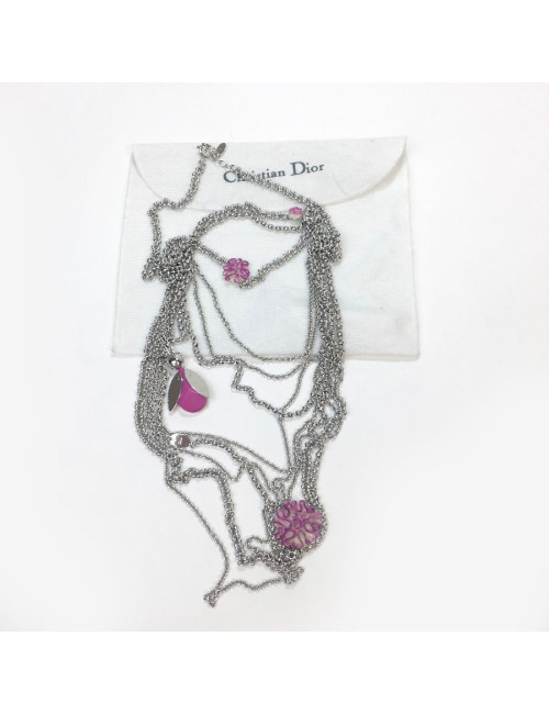 Sautoir DIOR multirangs en métal argenté