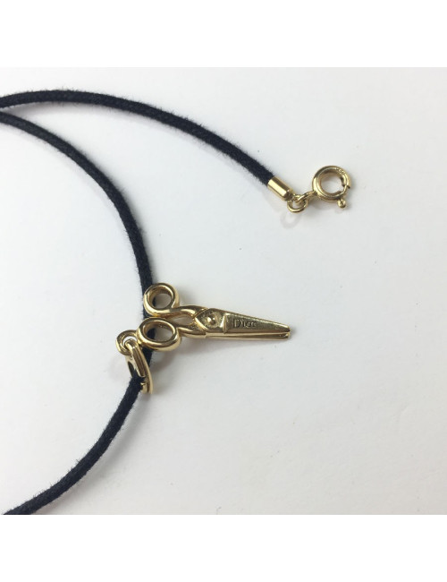 Collier DIOR lien noir et charm ciseau en or