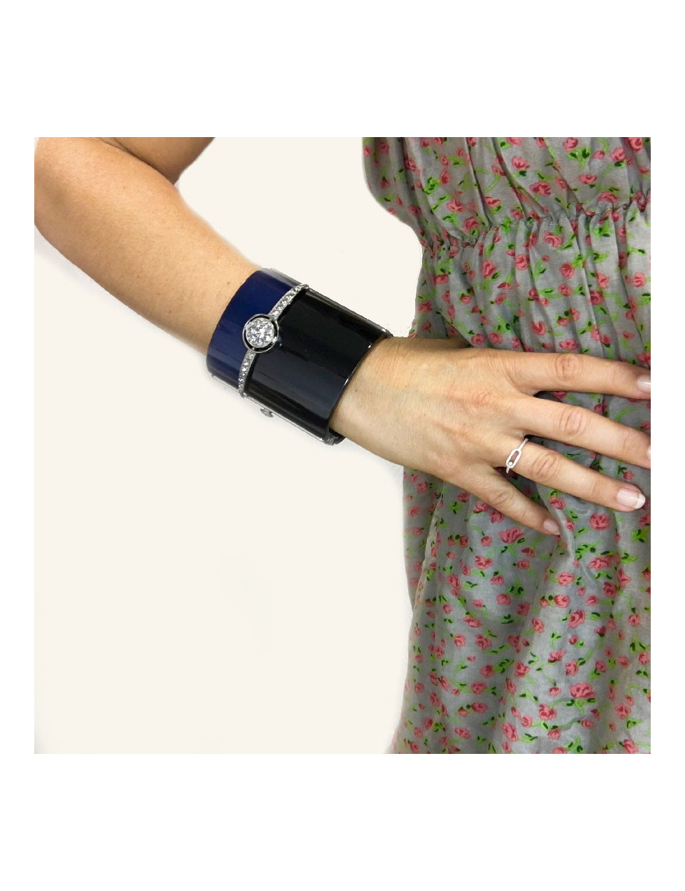 CHANEL blue and black cuff bracelet 