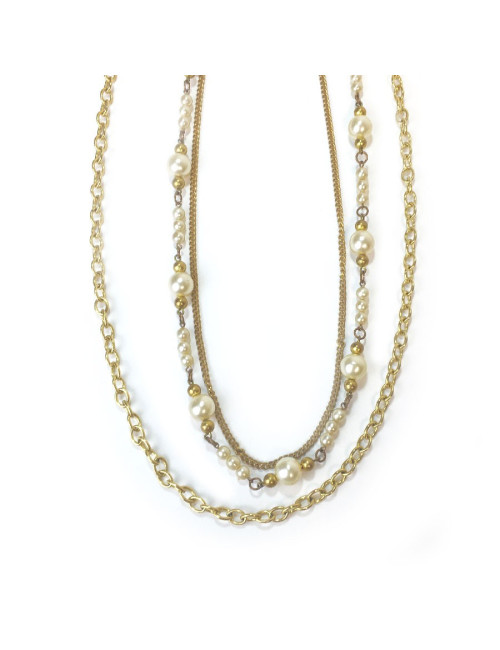 Collier YVES SAINT LAURENT vintage multi rangs de chaines dorées et perles