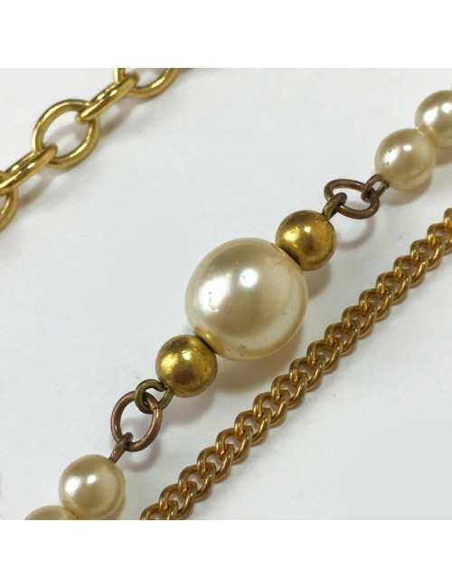 Collier YVES SAINT LAURENT vintage multi rangs de chaines dorées et perles