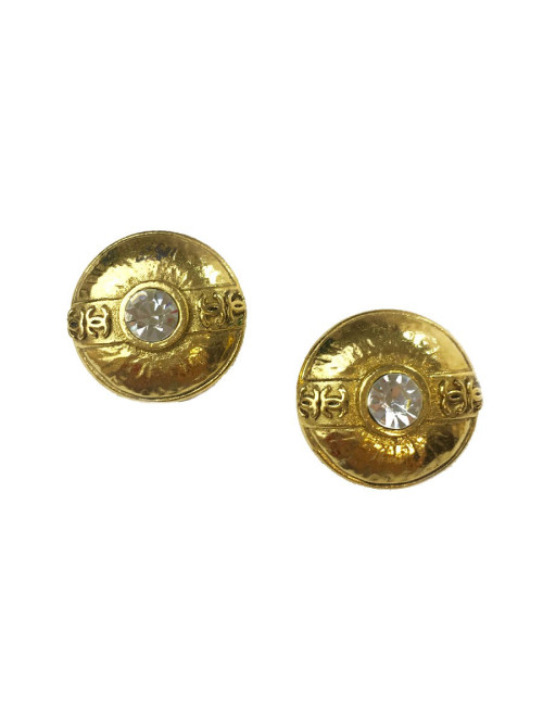 Boucles d'oreille clips CHANEL Vintage dorées et strass