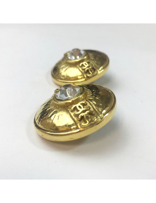 Boucles d'oreille clips CHANEL Vintage dorées et strass
