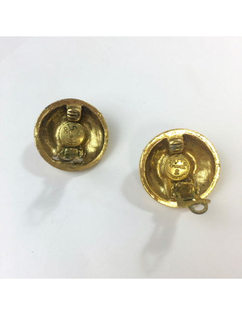 Boucles d'oreille clips CHANEL Vintage dorées et strass