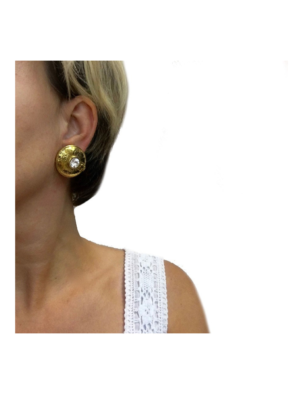 Boucles d'oreille clips CHANEL Vintage dorées et strass