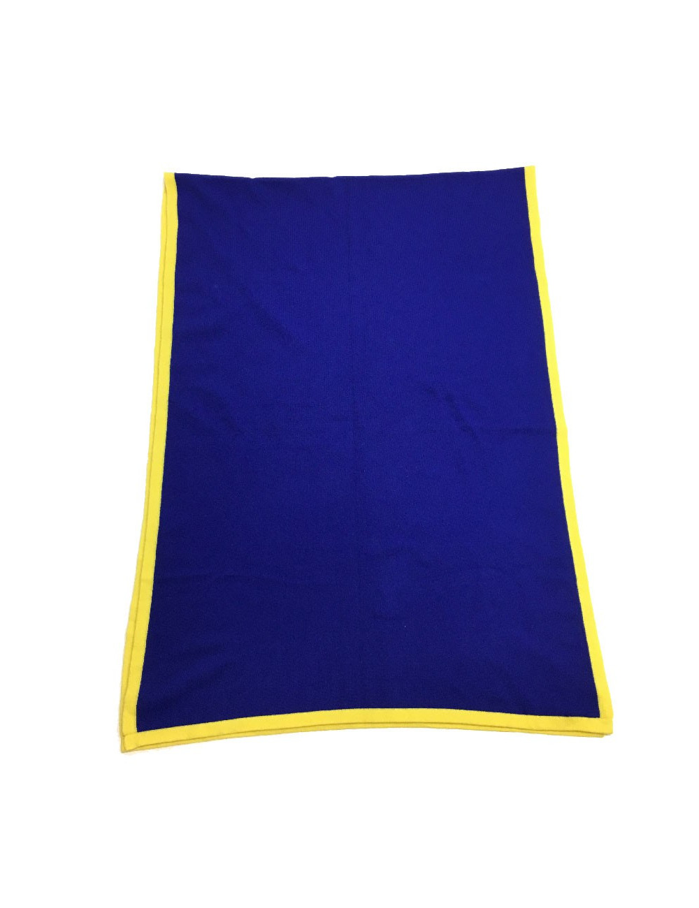 Châle CHANEL en cachemire bleu et liseré jaune