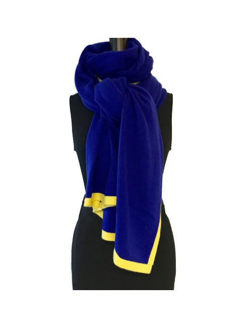 CHANEL blue cashmere with yellow trim shawl