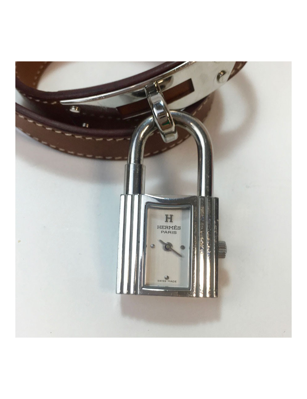 Montre Kelly HERMES bracelet double tour en veau barénia