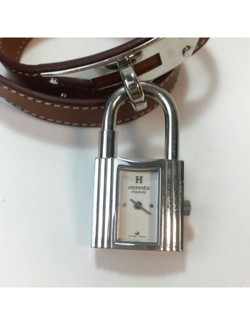 Montre Kelly HERMES bracelet double tour en veau barénia