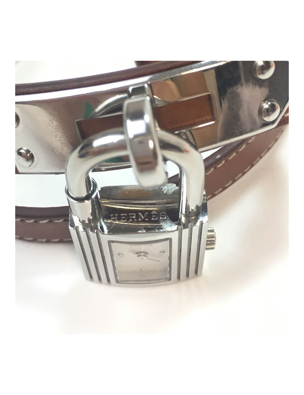 HERMES  kelly wtach with bracelet in calfskin barenia leather