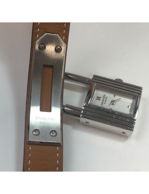 Montre Kelly HERMES bracelet double tour en veau barénia