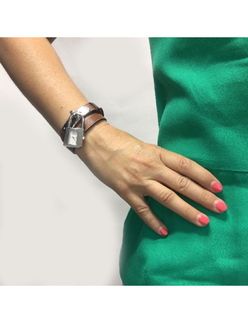 HERMES  kelly wtach with bracelet in calfskin barenia leather