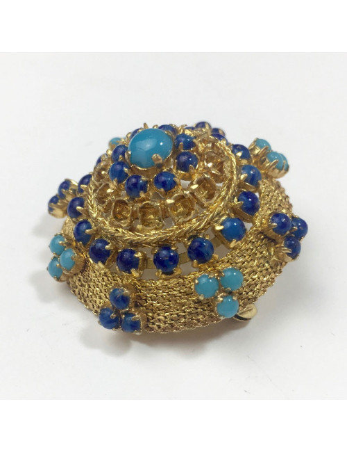 Broche anonyme émail turquoise et saphir