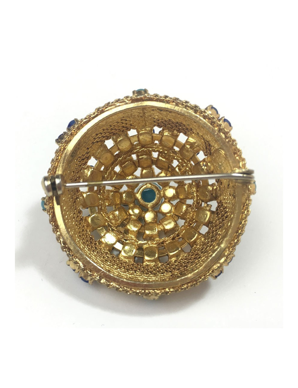 Broche anonyme émail turquoise et saphir