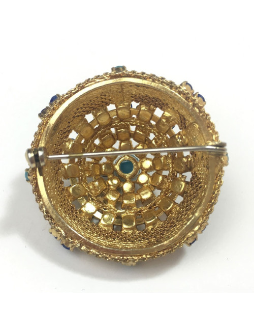 Broche anonyme émail turquoise et saphir