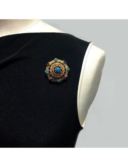 Broche anonyme émail turquoise et saphir