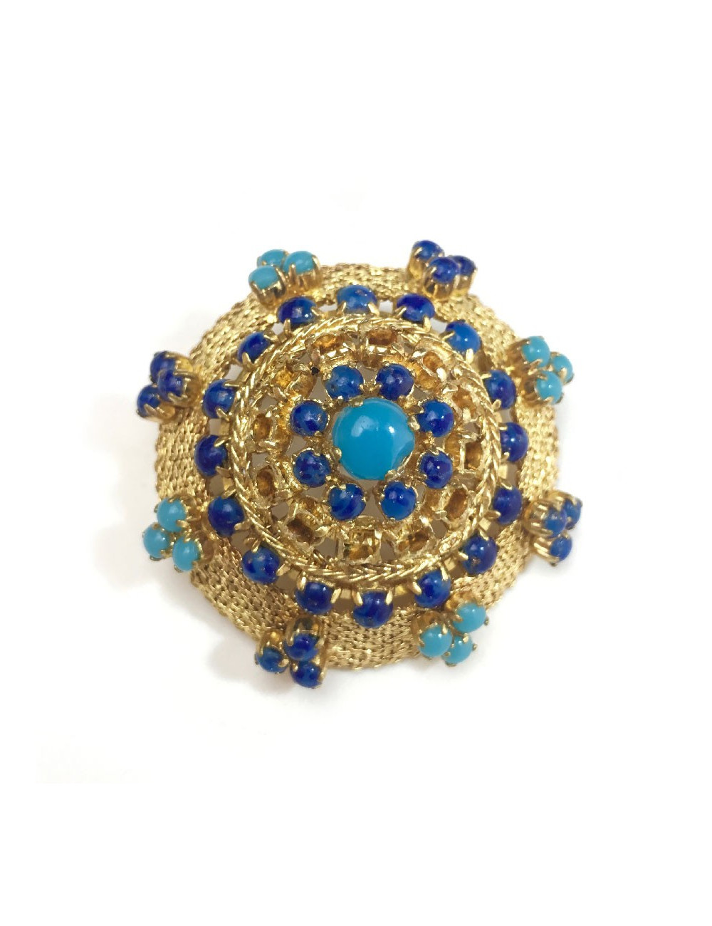 Broche anonyme émail turquoise et saphir