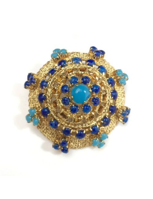 Broche anonyme émail turquoise et saphir