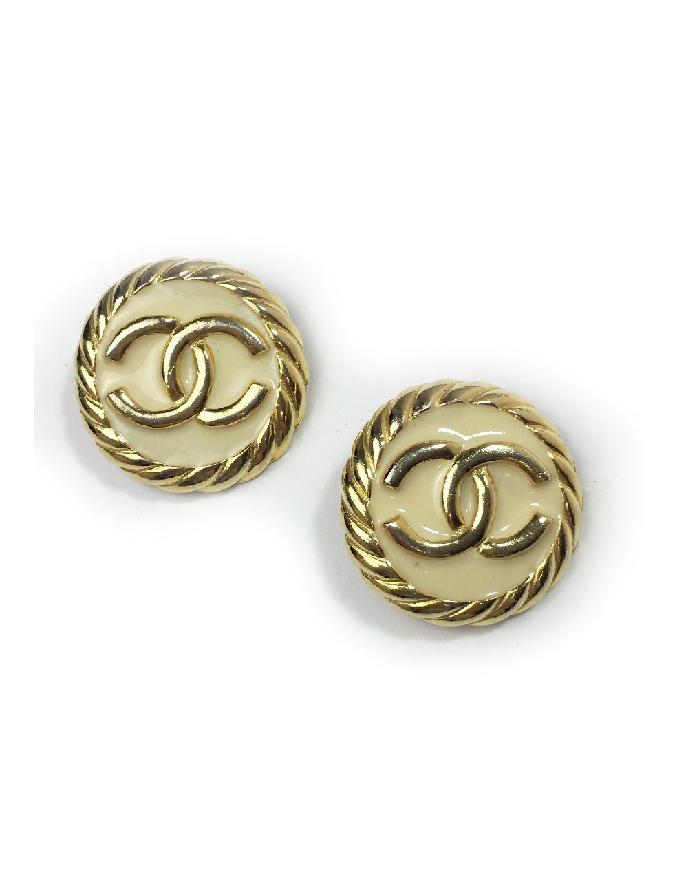 Boucles d'oreille clips CHANEL  dorées et émaillées