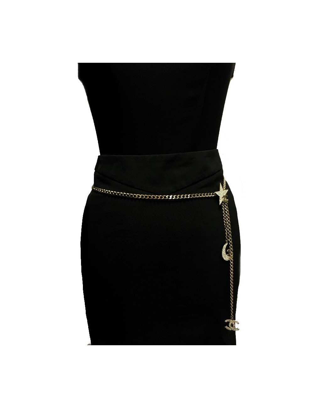 CHANEL chain belt in pale gold metal, moon, star and CC charms